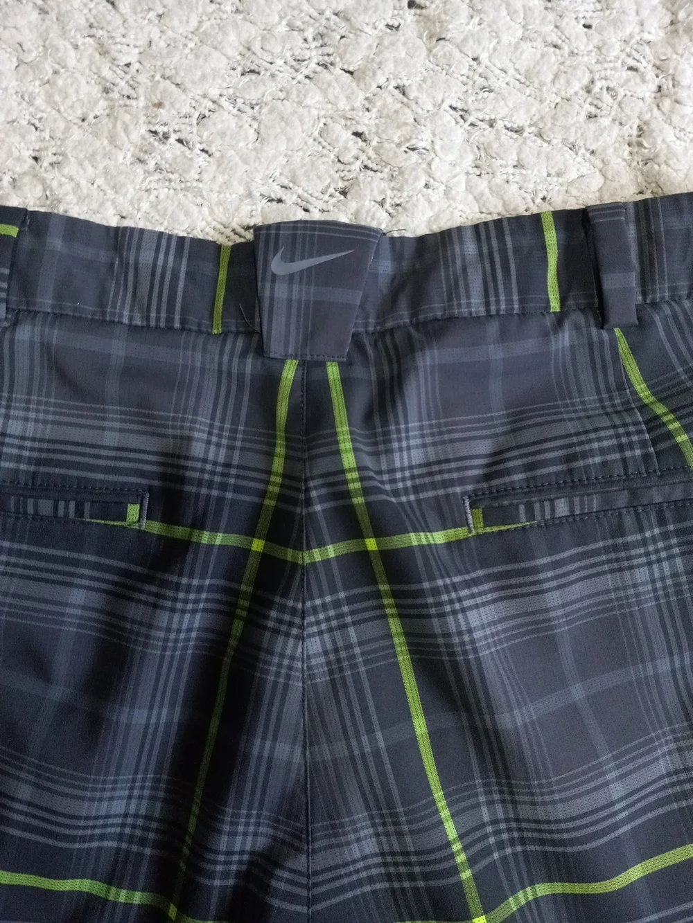 Nike Men's Plaid Golf Performance Shorts - Gray with Lime Accents Size 32